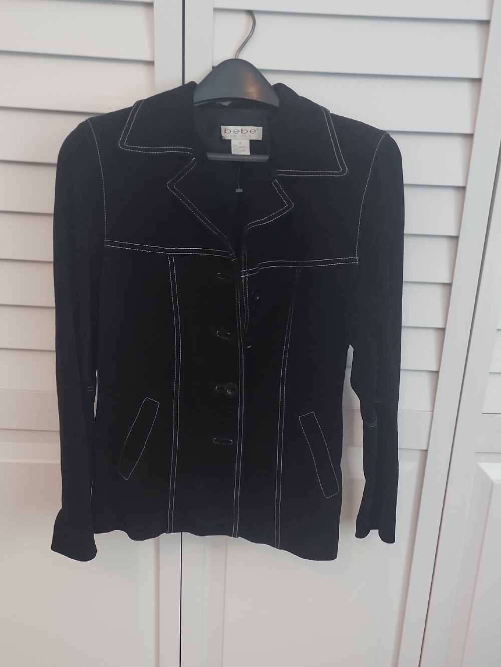 Bebe Black Blazer with White Contrast Stitching